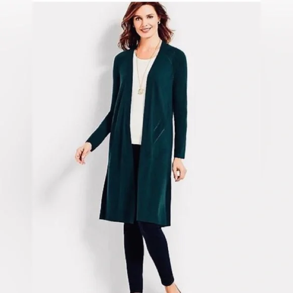 Talbots Sweaters Talbots Merino Wool Forest Green Open Front